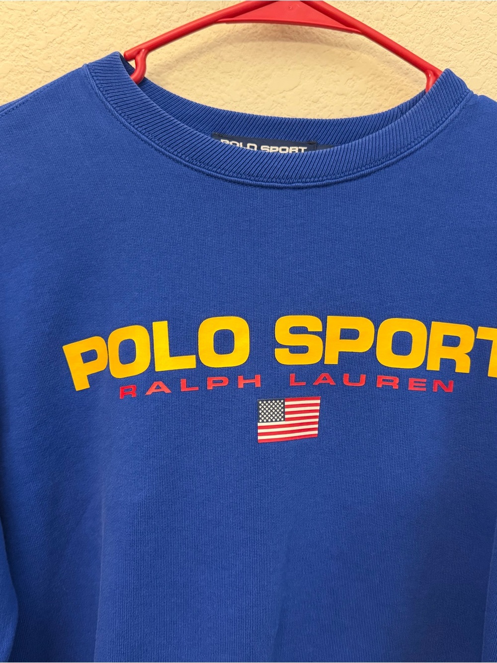 Polo Sport Ralph Lauren Blue Cropped Crewneck Sweatshirt Sz S American flag - Picture 3 of 11